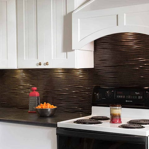Fasade Backsplash - Waves in Smoked Pewter