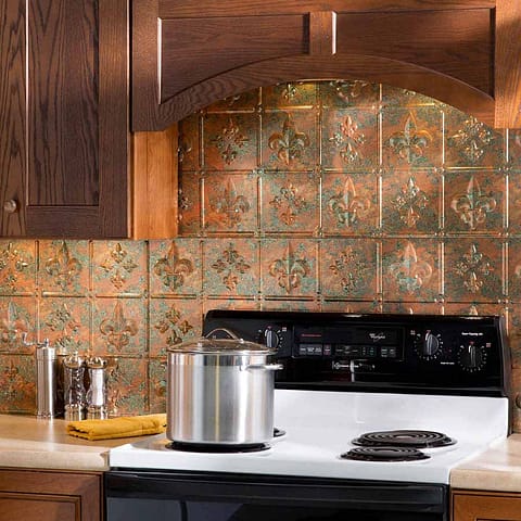 Fasade Backsplash - Fleur de lis in Copper Fantasy