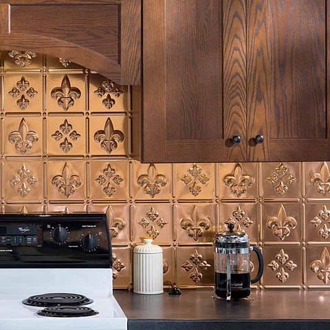 Fasade Backsplash - Fleur de lis in Polished Copper