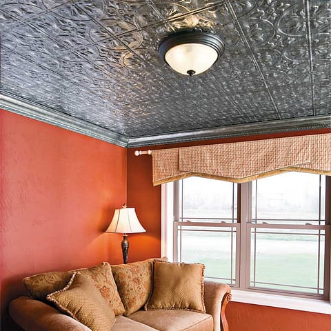 Fasade Ceiling Tile-2x4 Direct Apply-Traditional 2 in Crosshatch Silver