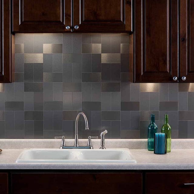 Aspect Backsplash-3x6 Brushed Stainless Long Grain Metal Tile