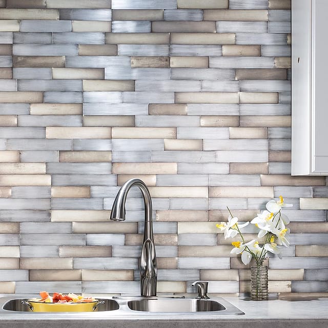 Aspect Backsplash - Distressed Metal Tile in Gilded Silver