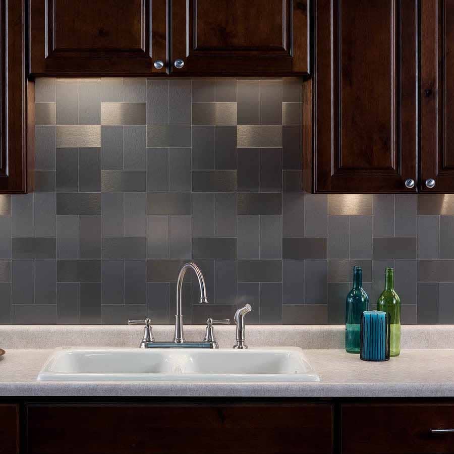 Aspect Backsplash-3x6 Brushed Stainless Long Grain Metal Tile