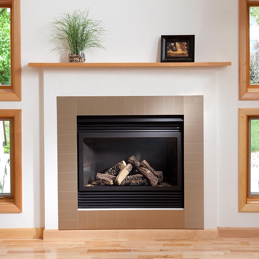 Aspect Metal Tiles on Fireplace