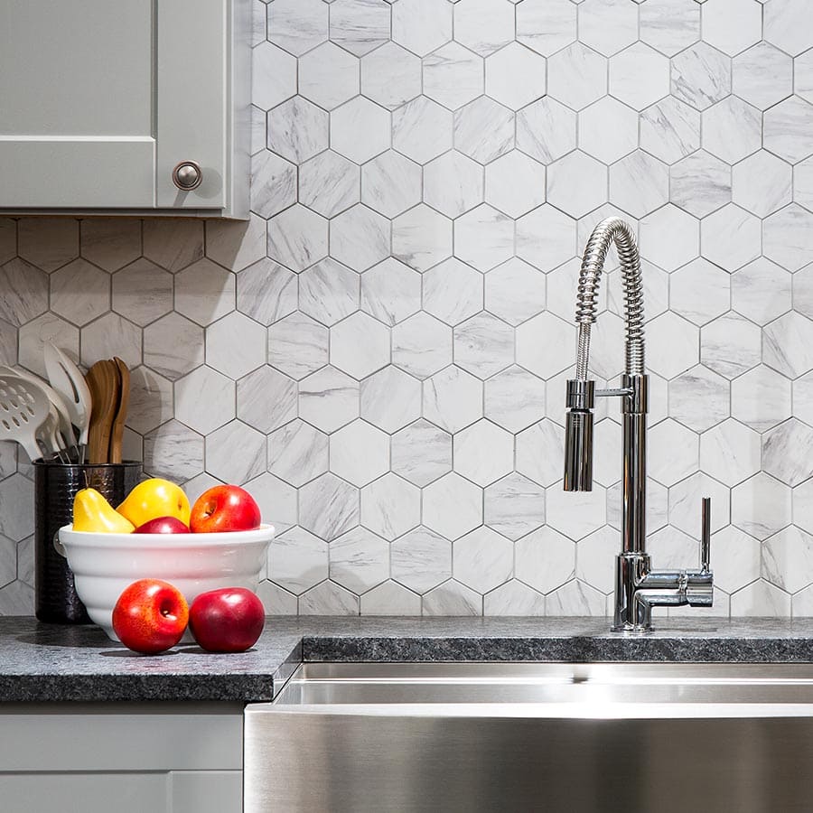 Aspect Collage Tiles in Carrara Hex