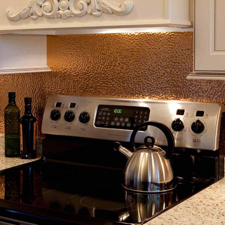 Fasade Backsplash - Hammered in Polished Copper