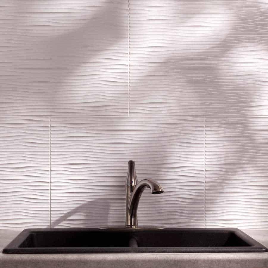 Fasade Backsplash - Waves in Gloss White