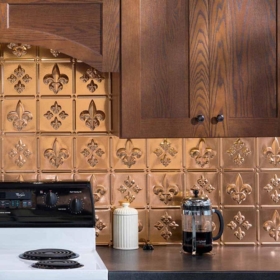 Fasade Backsplash - Fleur de lis in Polished Copper
