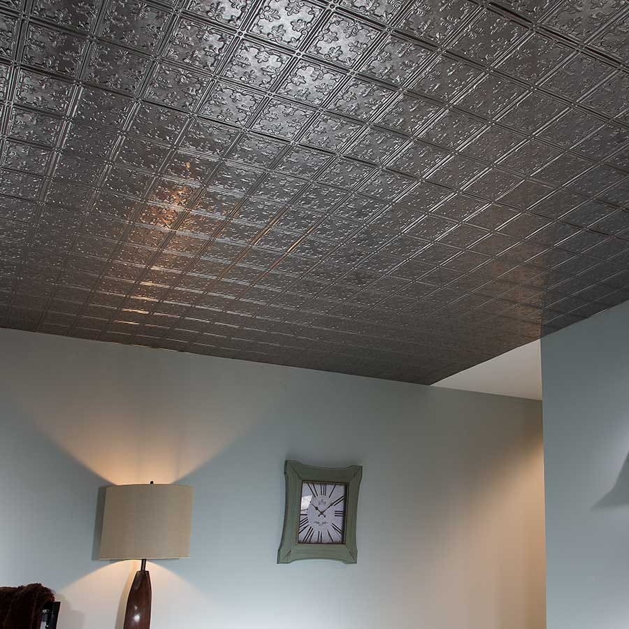 Fasade Ceiling Tile-2x4 Direct Apply-Traditional 10 in Galvanized Steel