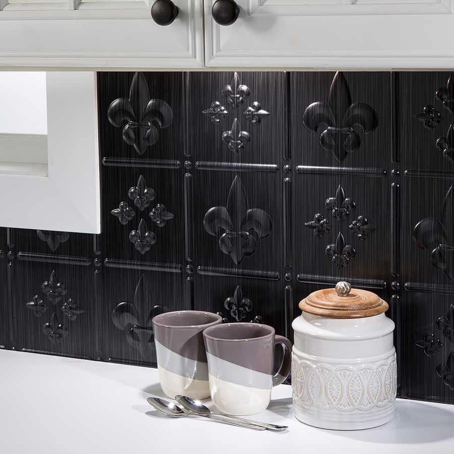 Fasade Backsplash - Fleur De Lis in Brushed Onyx