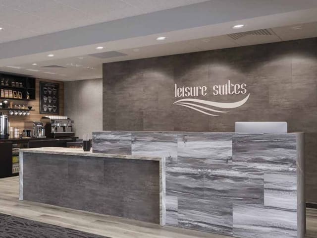 Palisade Ashen Slate and Prado Granite in Hotel Lobby Palisade Ashen Slate and Prado Granite in Hotel Lobby