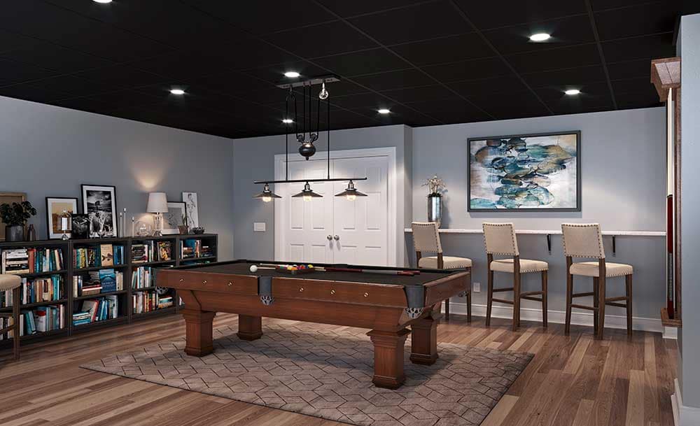 74007_SmoothProBlack02_large Smooth Pro series tiles in black - installed in basement rec room