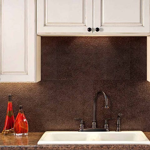 Fasade Backsplash - Hammered in Smoked Pewter