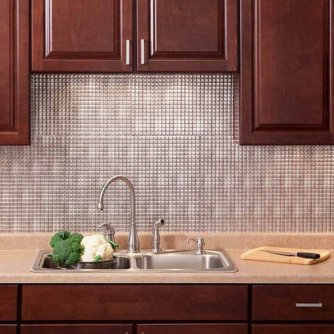 Fasade Backsplash - Square in Crosshatch Silver