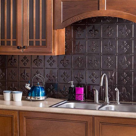 Fasade Backsplash - Fleur de lis in Smoked Pewter