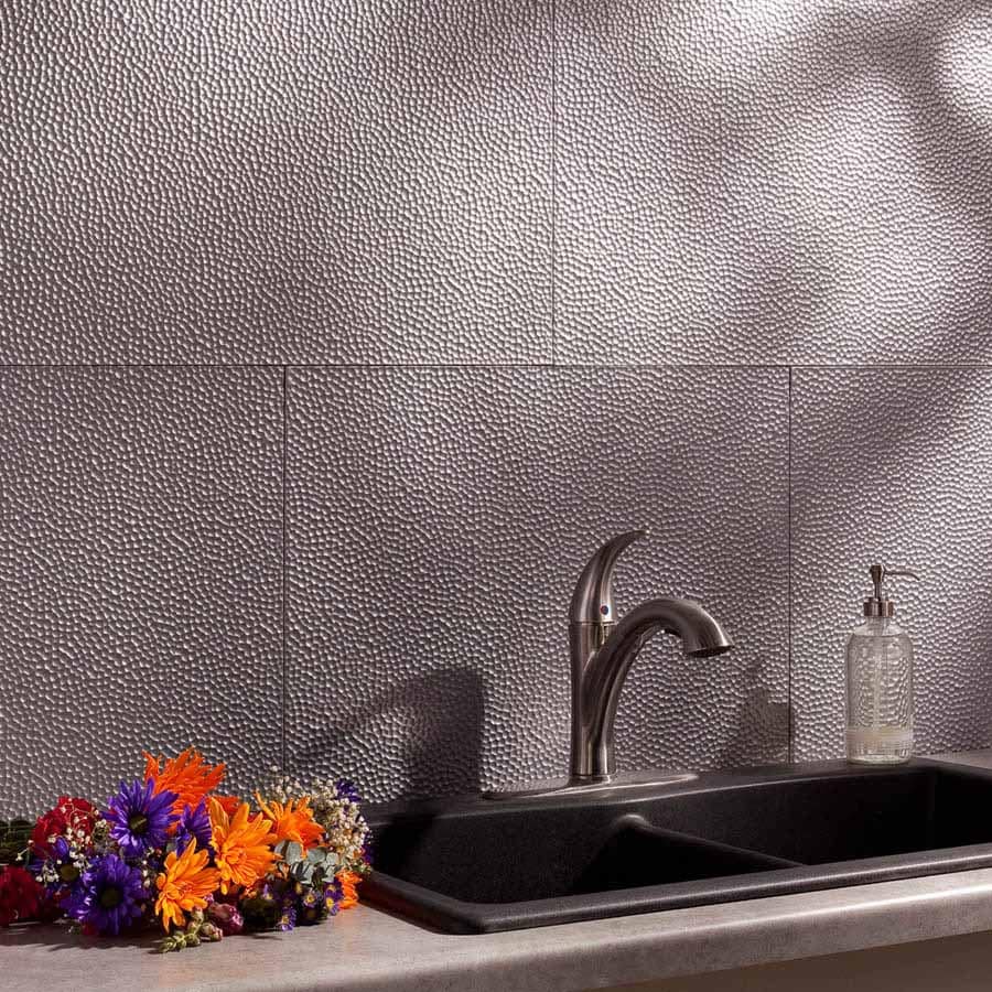 Fasade Backsplash - Hammered in Argent Silver
