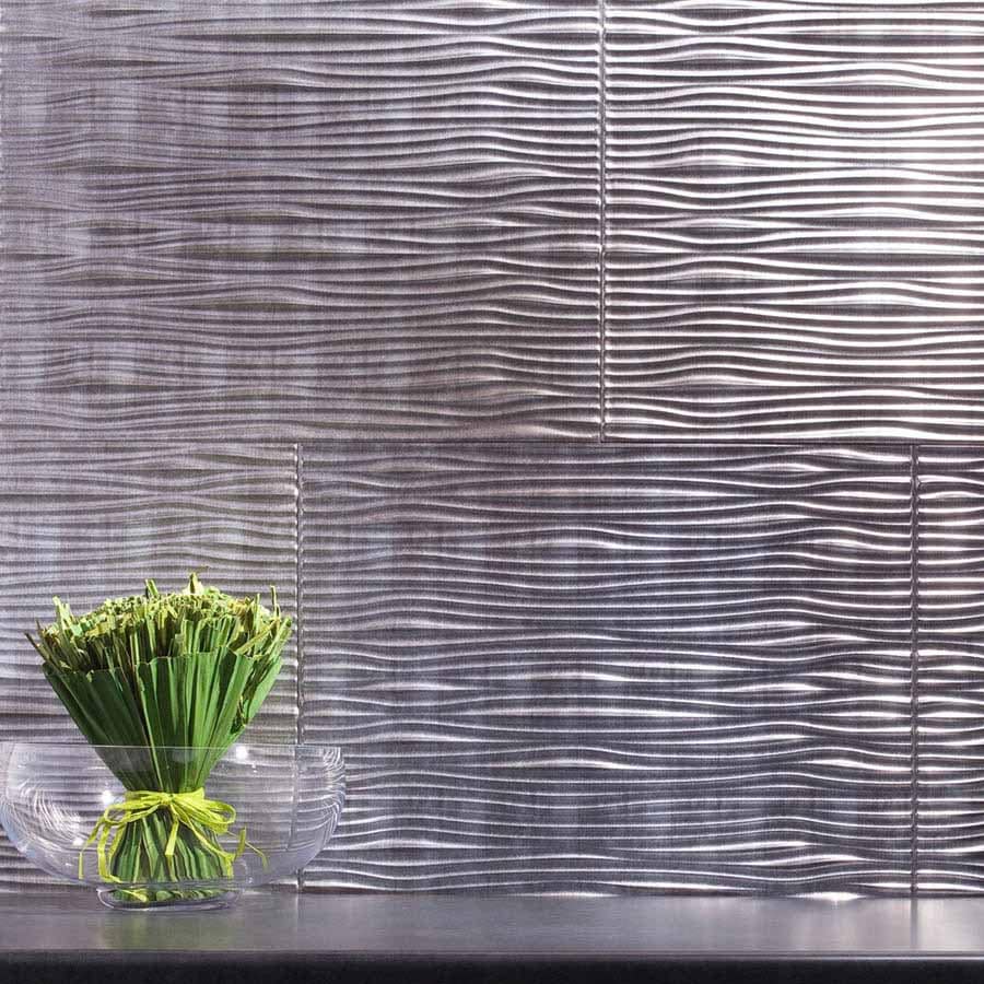 Fasade Backsplash - Waves in Crosshatch Silver