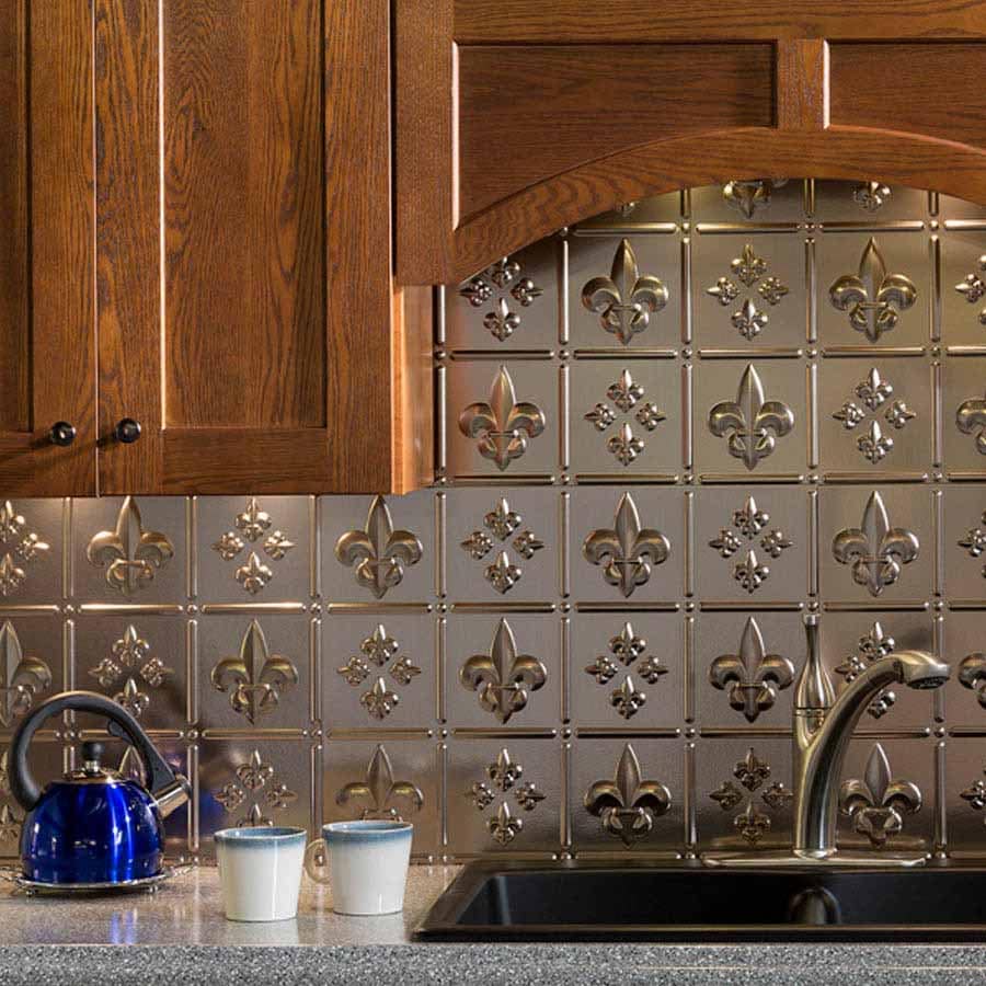 Fasade Backsplash - Fleur de lis in Brushed Nickel