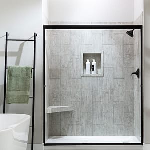 Shower Niche, tiles and bench in Wind Gust