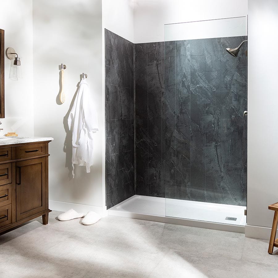 3-wall installed shower system in Cracked Slate