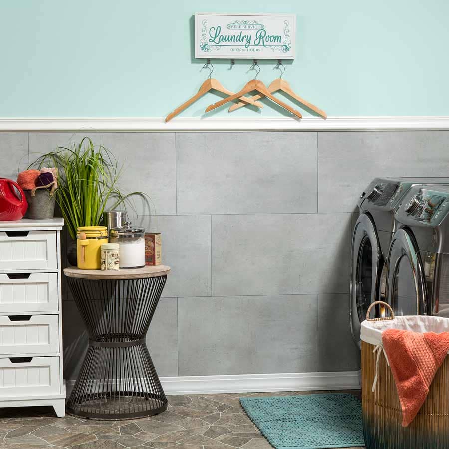 Palisade's Frost Nickel wall tiles in laundry room