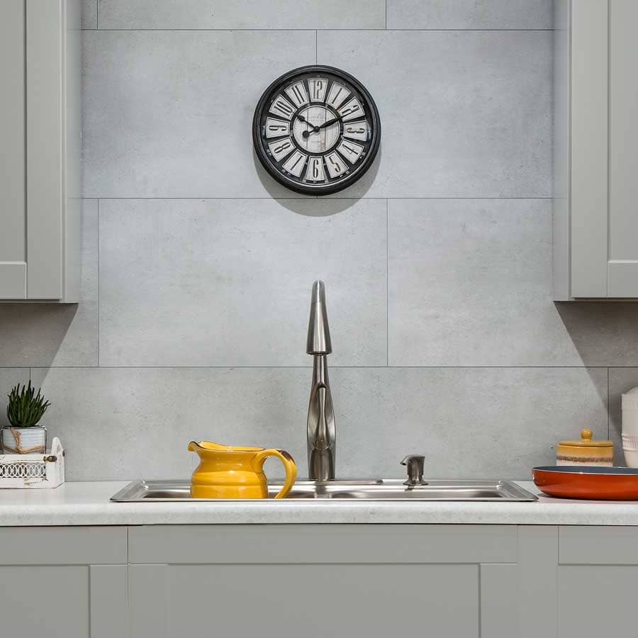 Palisade's Frost Nickel wall tiles in kitchen