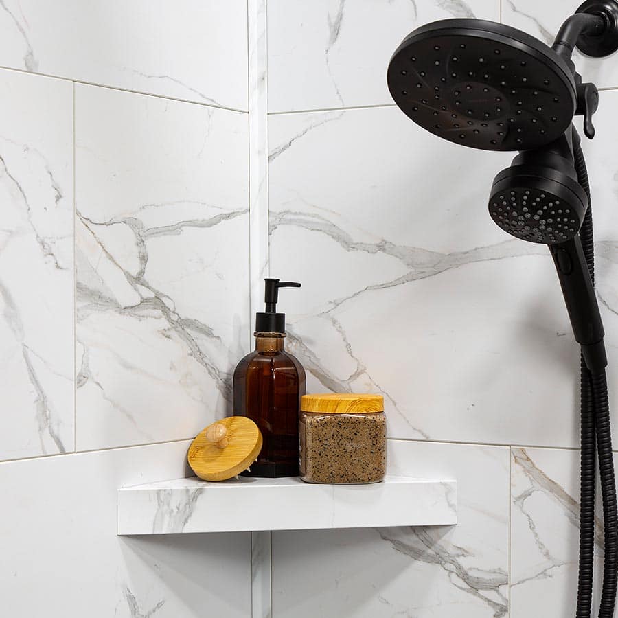 Palisade matching shelf in Carrara Marble