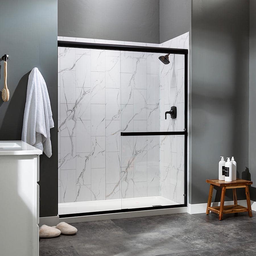 3-wall shower wall system in Carrara Marble