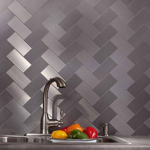 Aspect Peel and Stick 3x6 Metal Tiles in Brushed Stainless (Short Grain)