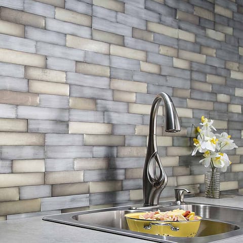 Aspect Peel and Stick Distressed Metal Tiles in Gilded Silver