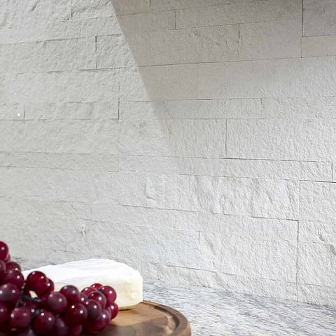 Aspect Peel and Stick Stone Backsplash in Ivory Marble