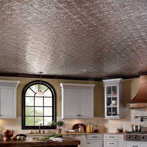 Fasade 2x4 Direct Apply Ceiling Tile - Traditional 2 in Crosshatch Silver