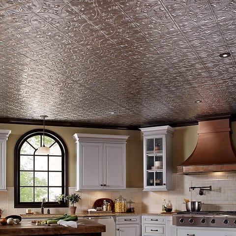 Fasade 2x4 Direct Apply Ceiling Tile - Traditional 2 in Crosshatch Silver