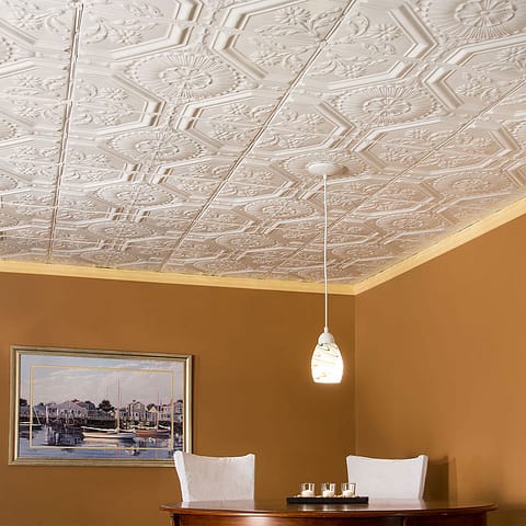 Great Lakes Tin 2x2 Nail Up Ceiling Tile - Rochester in Gloss White