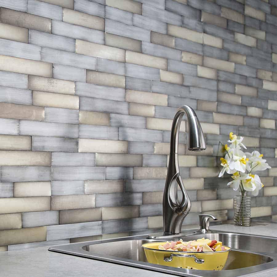 Aspect Peel and Stick Distressed Metal Tiles in Gilded Silver