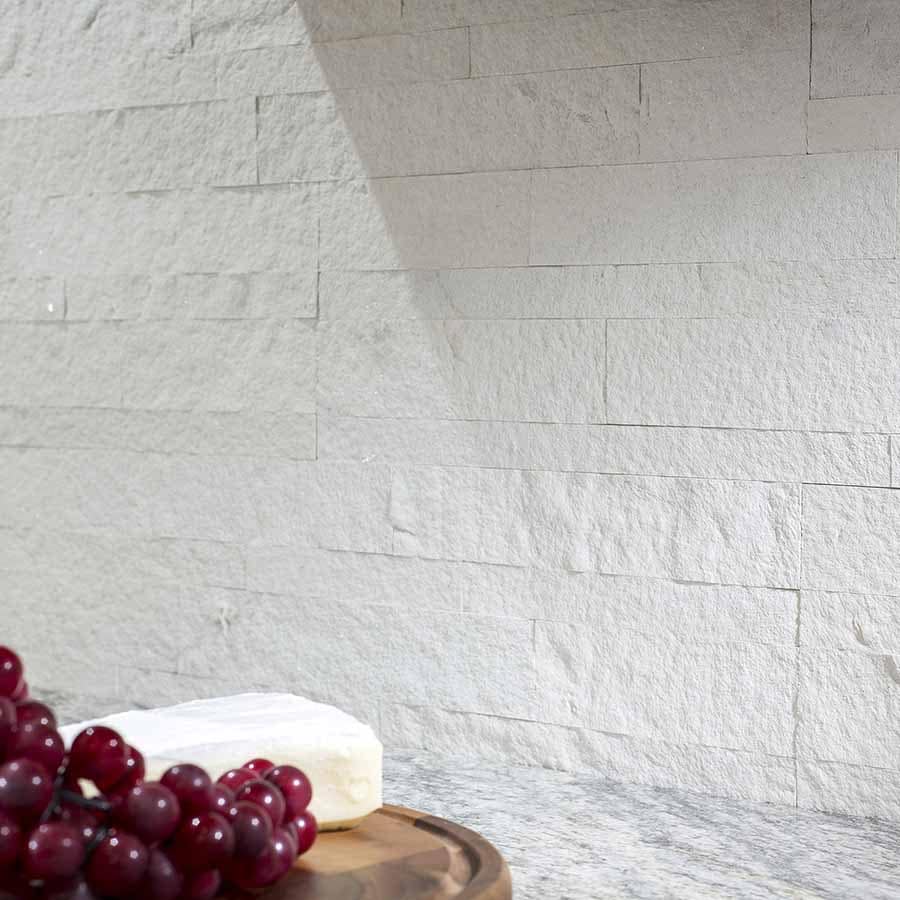 Aspect Peel and Stick Stone Backsplash in Ivory Marble