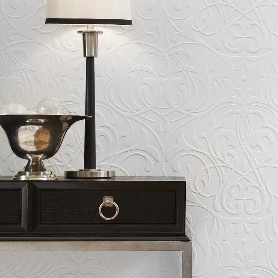 Fasade Damask Wall Panel in Gloss White