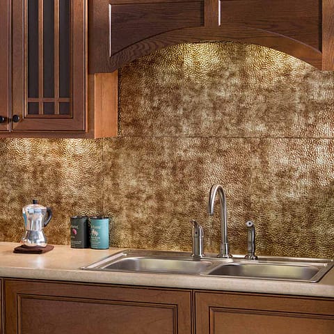 Fasade Backsplash - Hammered in Bermuda Bronze