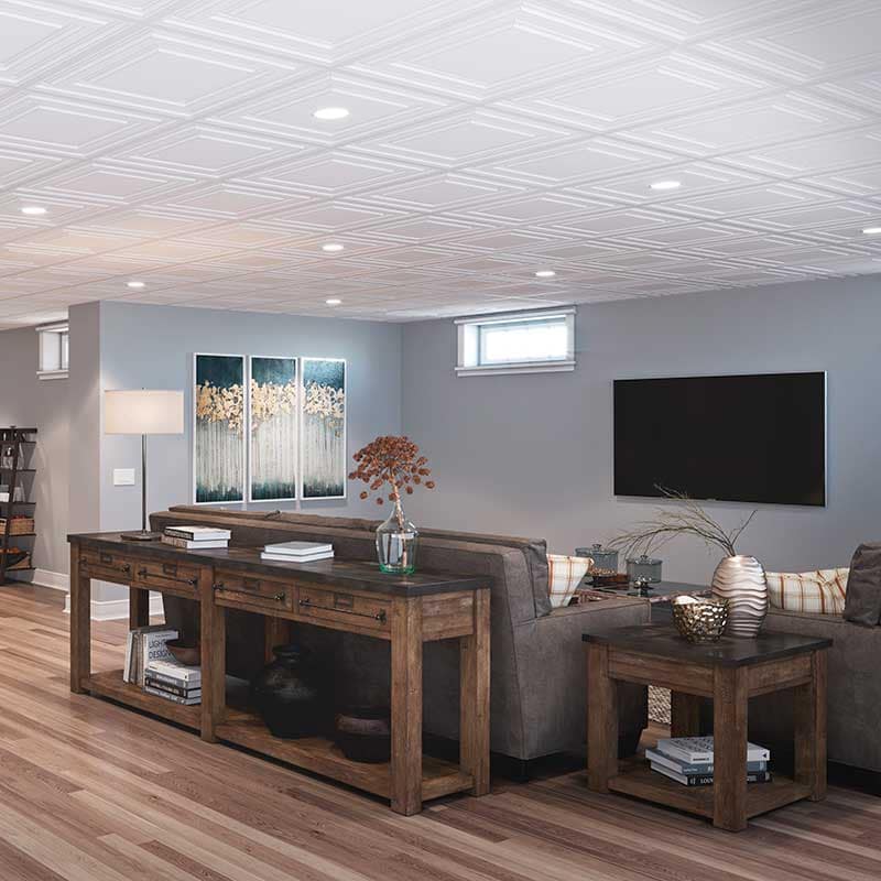 75400_IconReliefWhite02_large Icon Relief ceiling tiles in white - installed in basement rec room