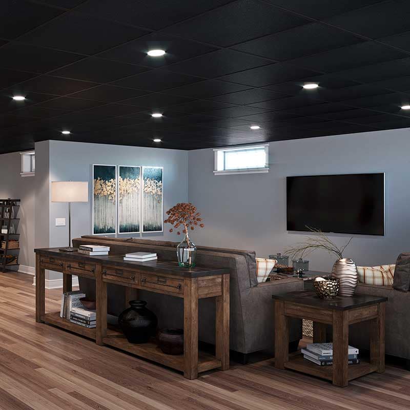 76007_StuccoProBlack02_large Stucco Pro tiles in black - installed in basement rec room