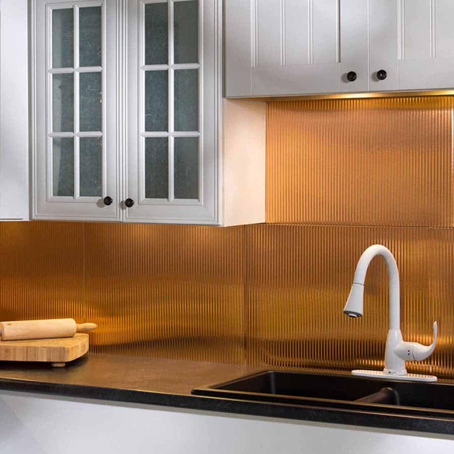 Fasade Backsplash - Rib in Polished Copper
